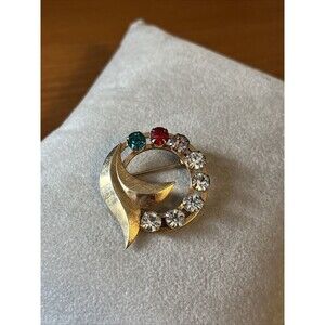 Catamore 1/20-12k Gf Prong Set  Multi Colored Rhinestones Gold Tone Brooch